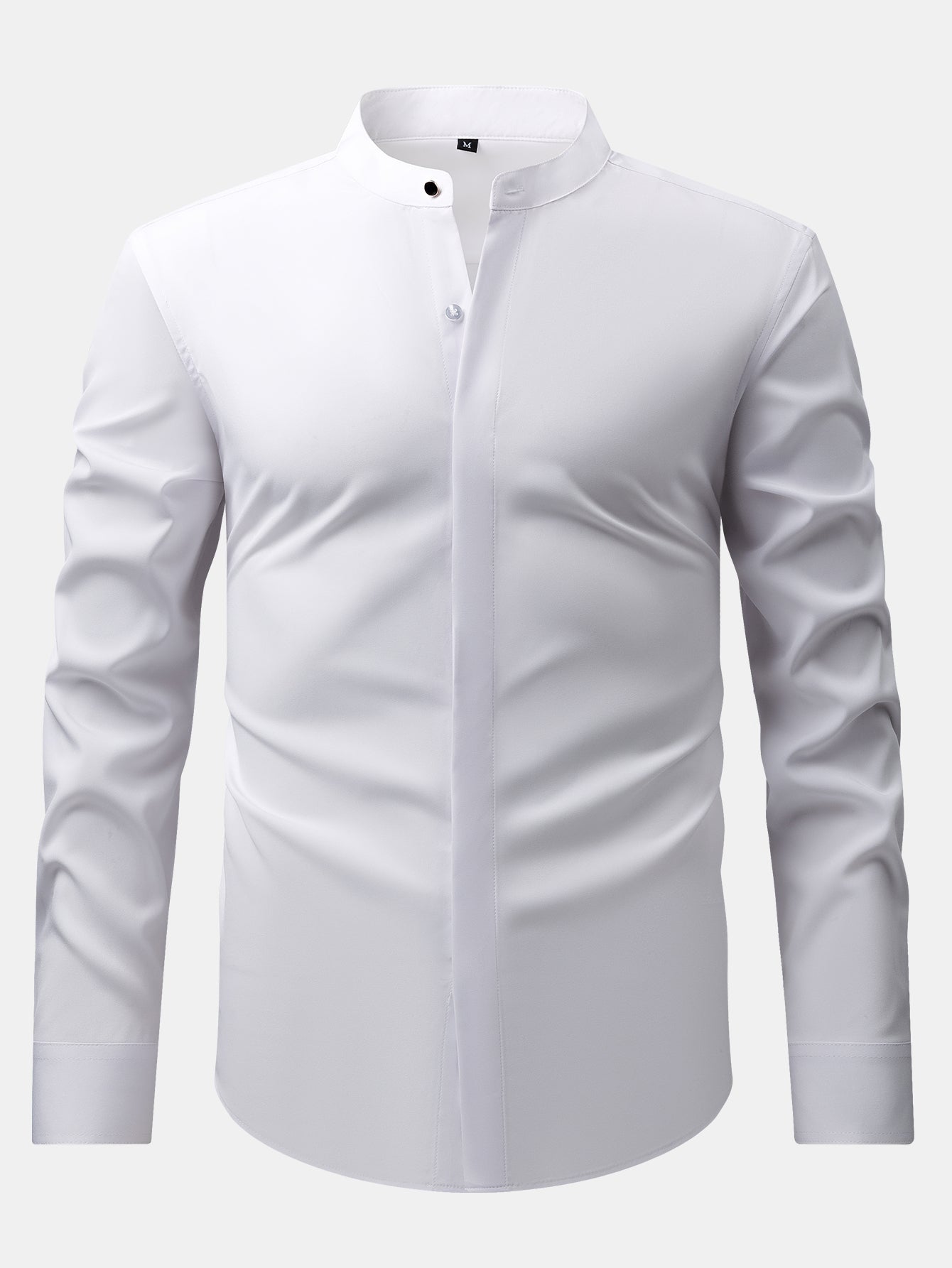 Chemise habillée à col montant et patte cachée anti-froissement