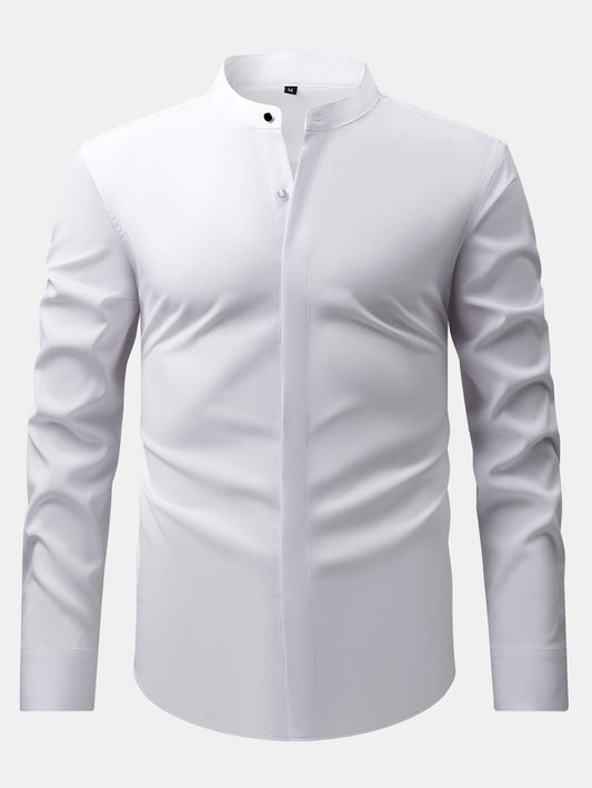 Chemise habillée à col montant et patte cachée anti-froissement