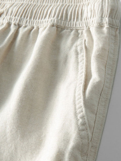 Chemise en crochet à boutons rayés & pantalon en lin