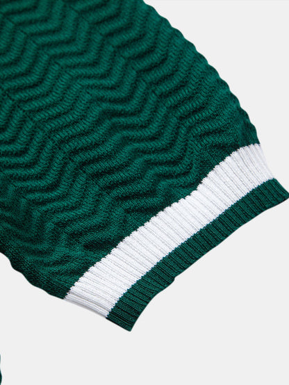 Polo en tricot avec contraste de texture et col en V & pantalon ajusté slim fit