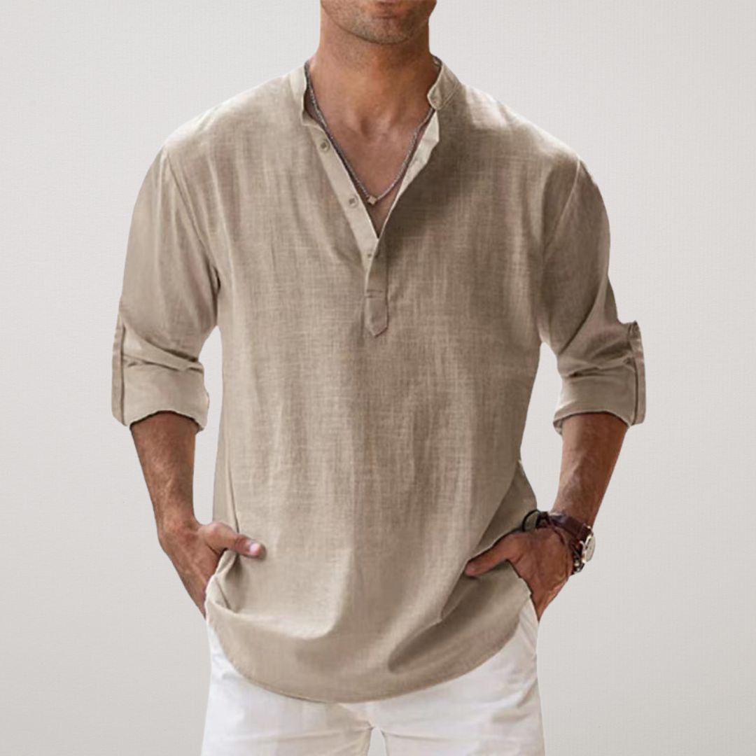 Chemise Henley en coton effet lin