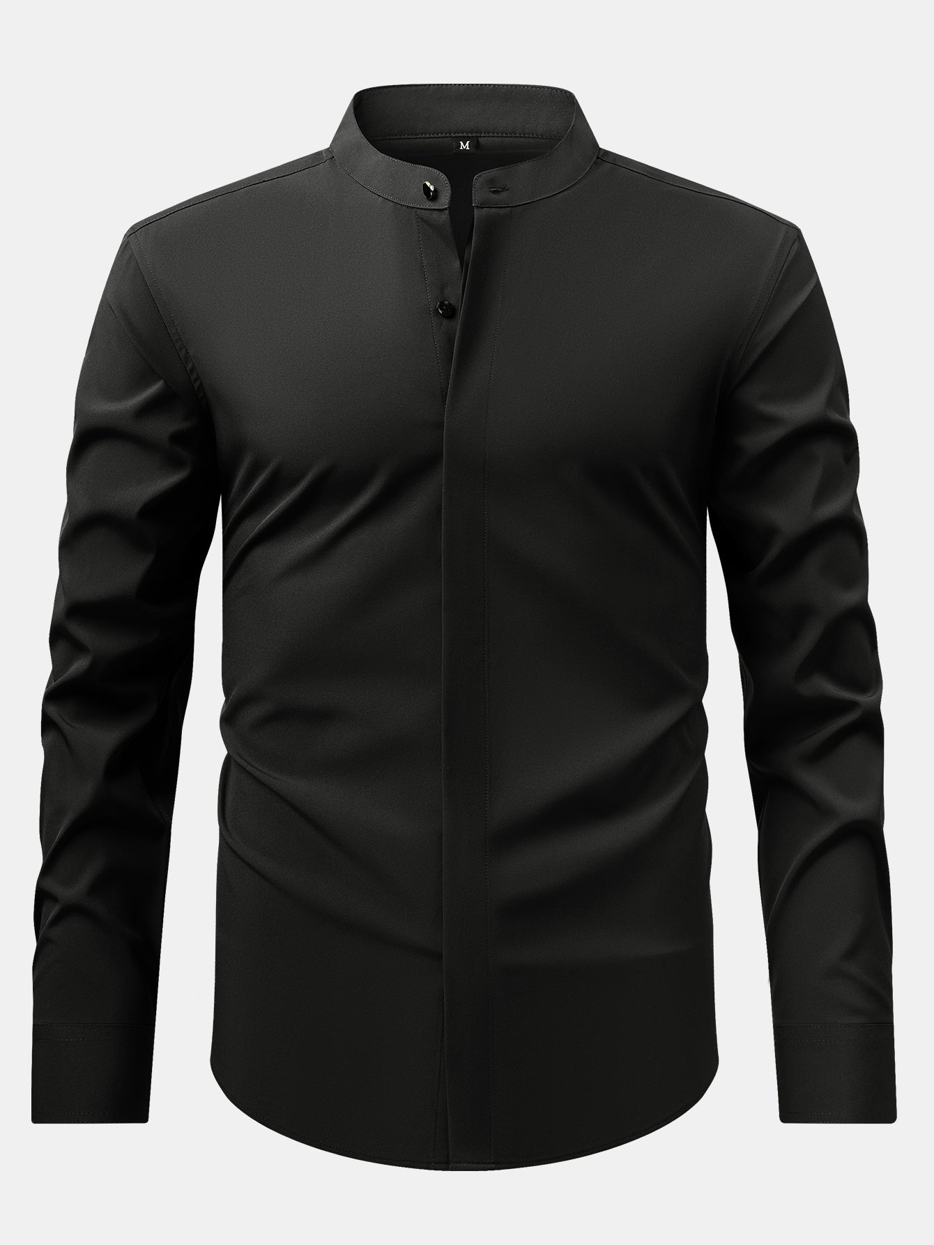 Chemise habillée à col montant et patte cachée anti-froissement