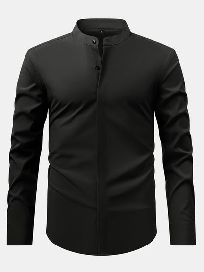 Chemise habillée à col montant et patte cachée anti-froissement