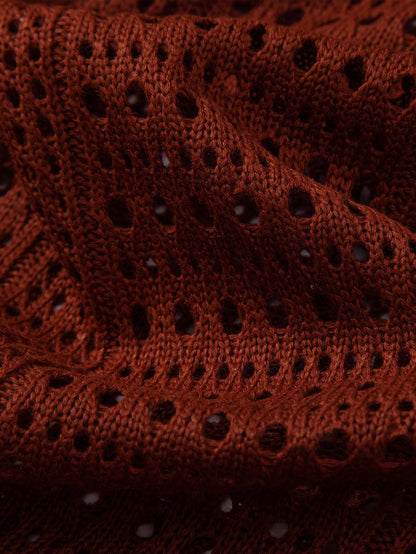 Polo en crochet avec col en V & pantalon en lin à jambes droites