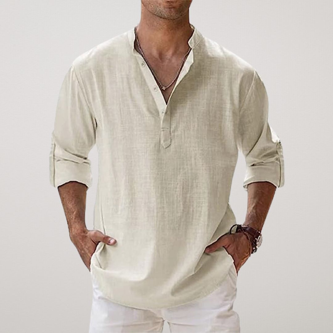 Chemise Henley en coton effet lin