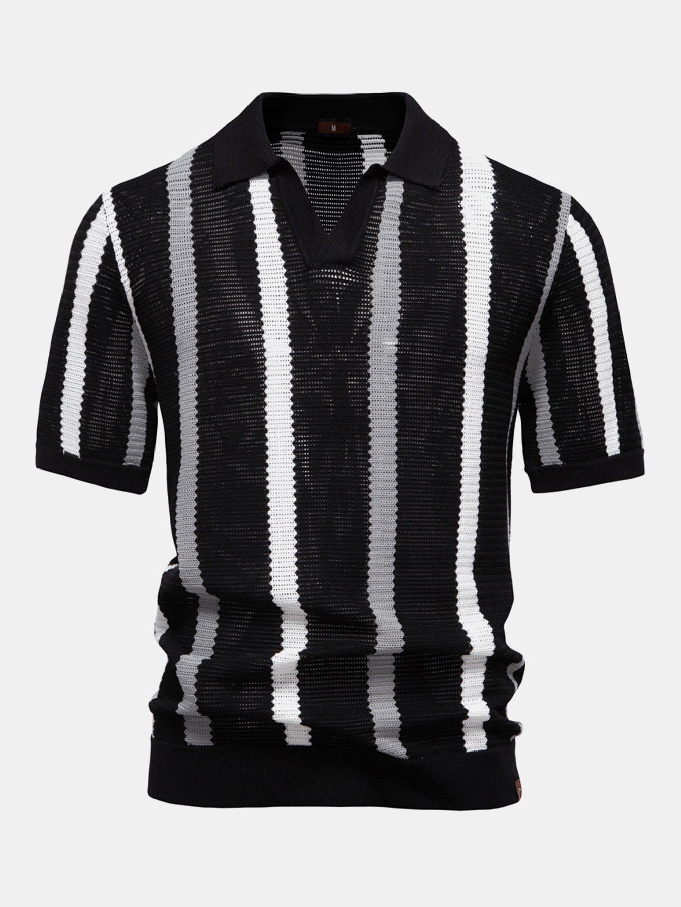 Polo en tricot rayé avec col en V & pantalon en lin