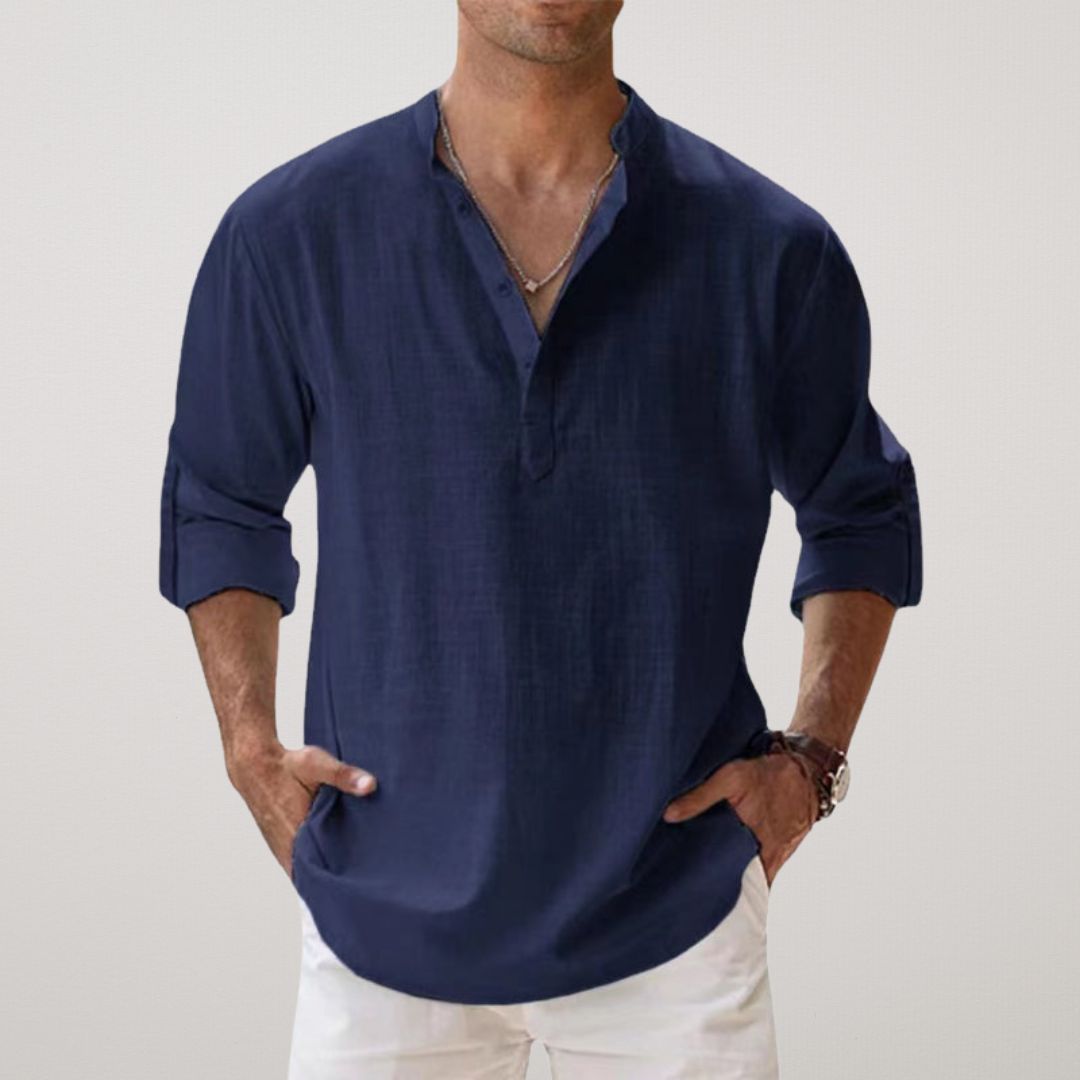 Chemise Henley en coton effet lin