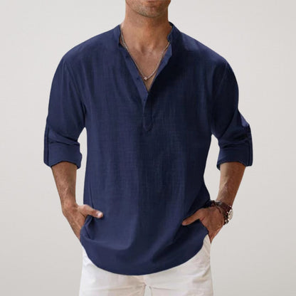 Chemise Henley en coton effet lin