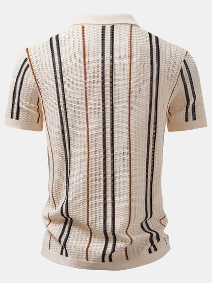 Chemise en crochet à boutons rayés & pantalon en lin