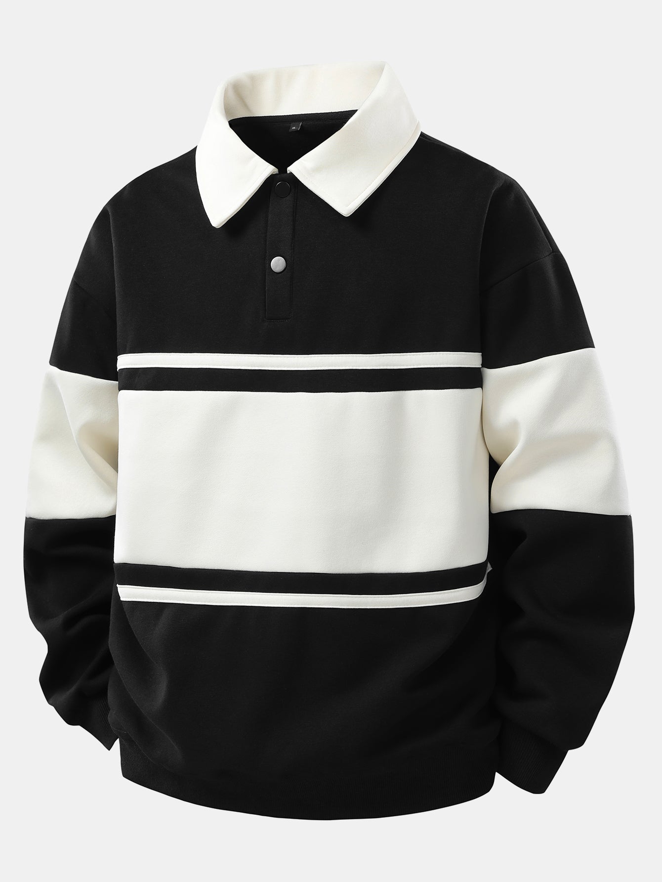Moletom Polo Patchwork com Blocos de Cor e Caimento Relaxado
