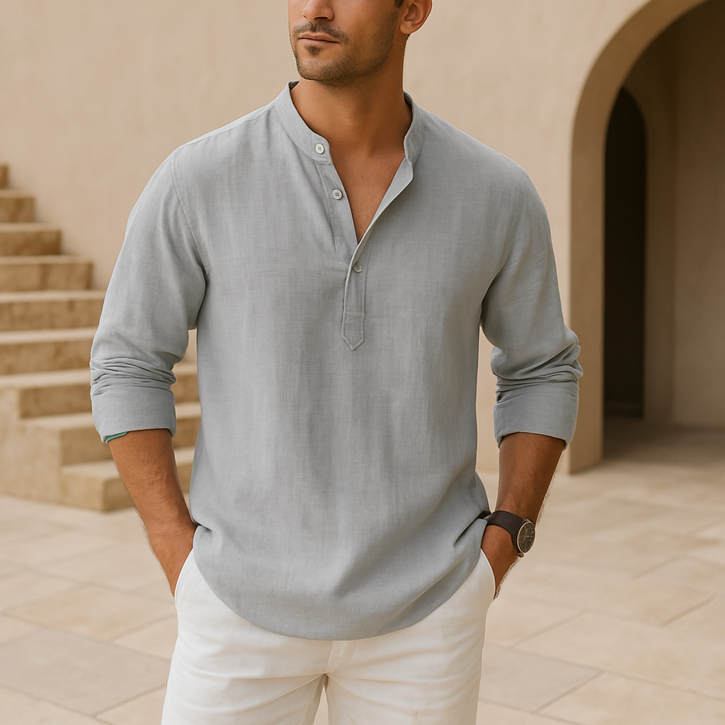 Chemise Henley en coton effet lin