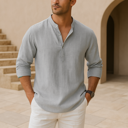 Chemise Henley en coton effet lin