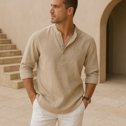 Chemise Henley en coton effet lin