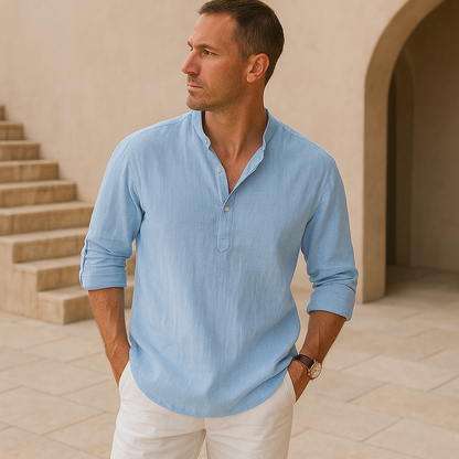 Chemise Henley en coton effet lin