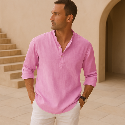 Chemise Henley en coton effet lin