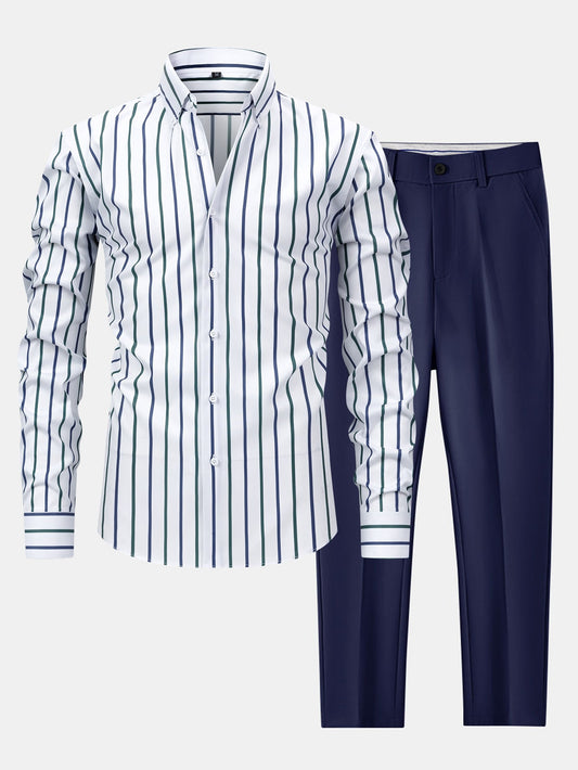 Chemise rayée à manches longues avec boutons et pantalon slim fit fuselé