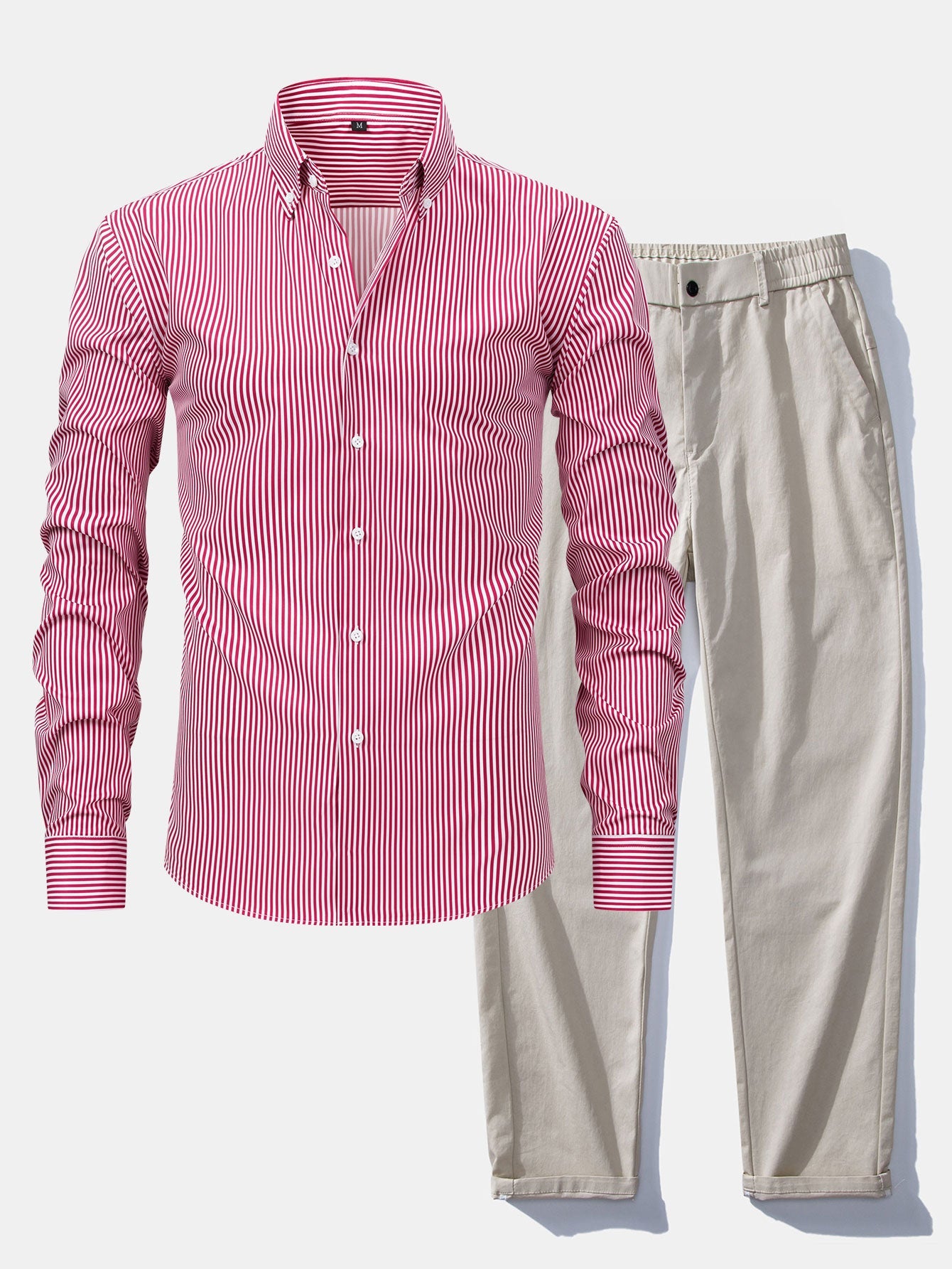Chemise à rayures à manches longues et boutons & pantalon à taille élastique