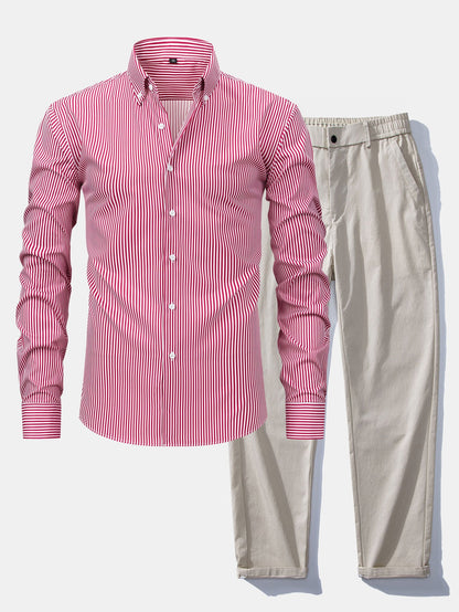 Chemise à rayures à manches longues et boutons & pantalon à taille élastique