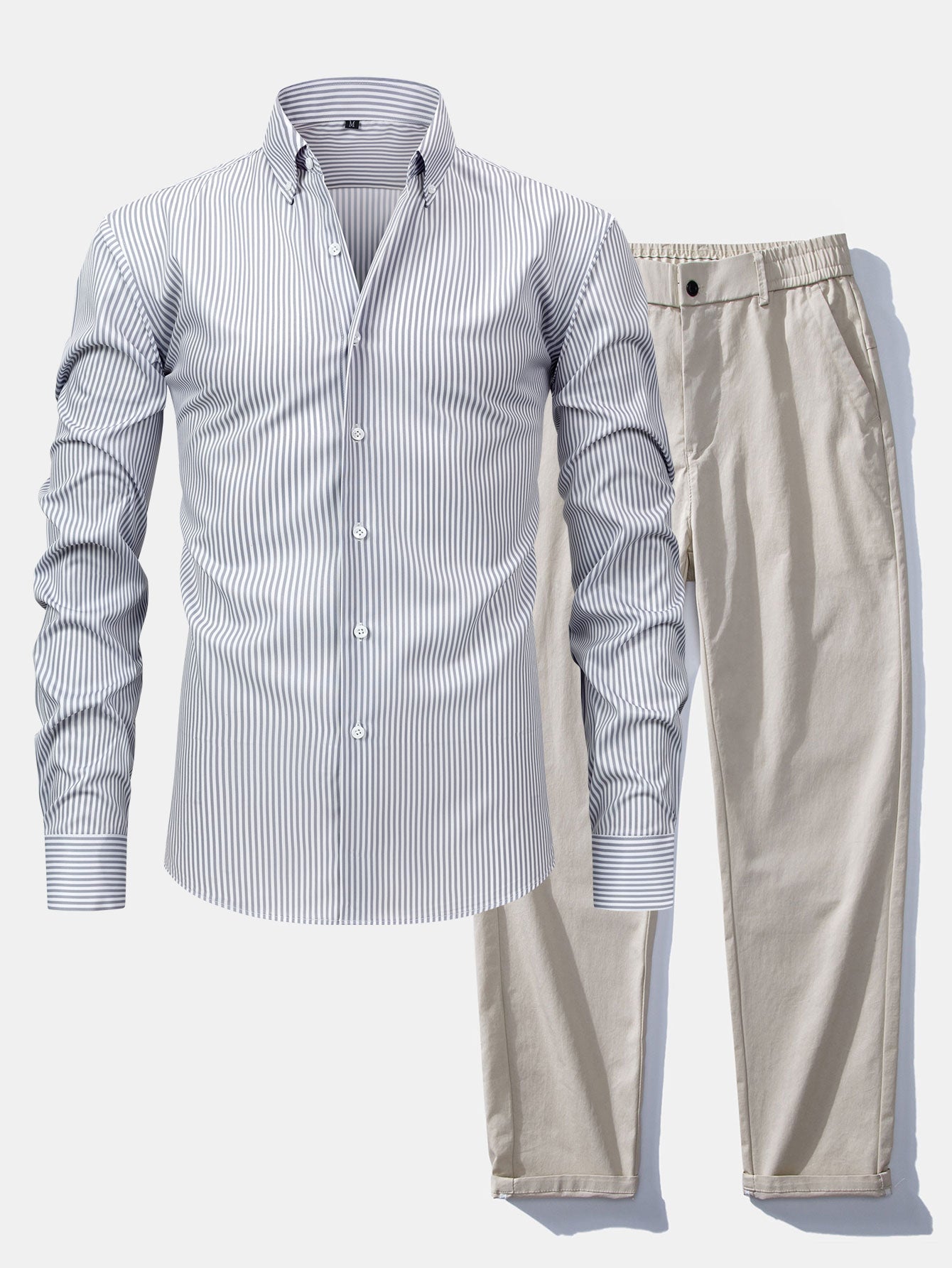 Chemise à rayures à manches longues et boutons & pantalon à taille élastique