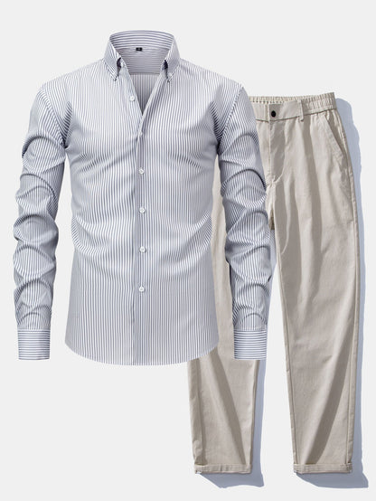 Chemise à rayures à manches longues et boutons & pantalon à taille élastique