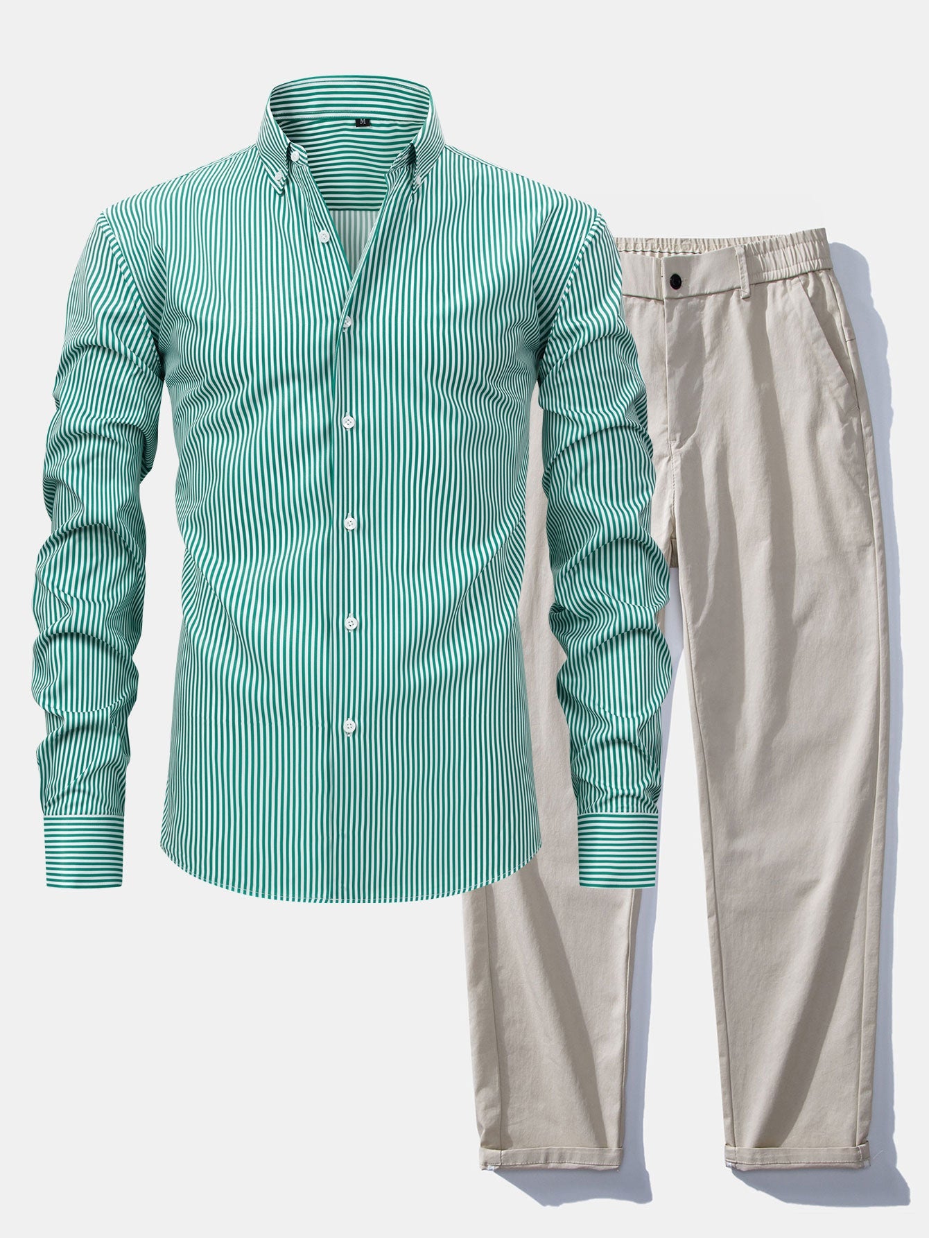 Chemise à rayures à manches longues et boutons & pantalon à taille élastique