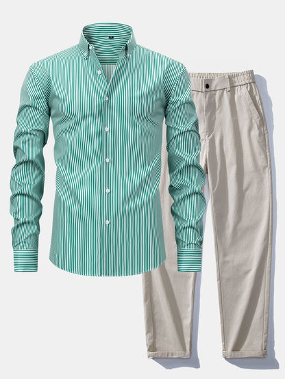 Chemise à rayures à manches longues et boutons & pantalon à taille élastique
