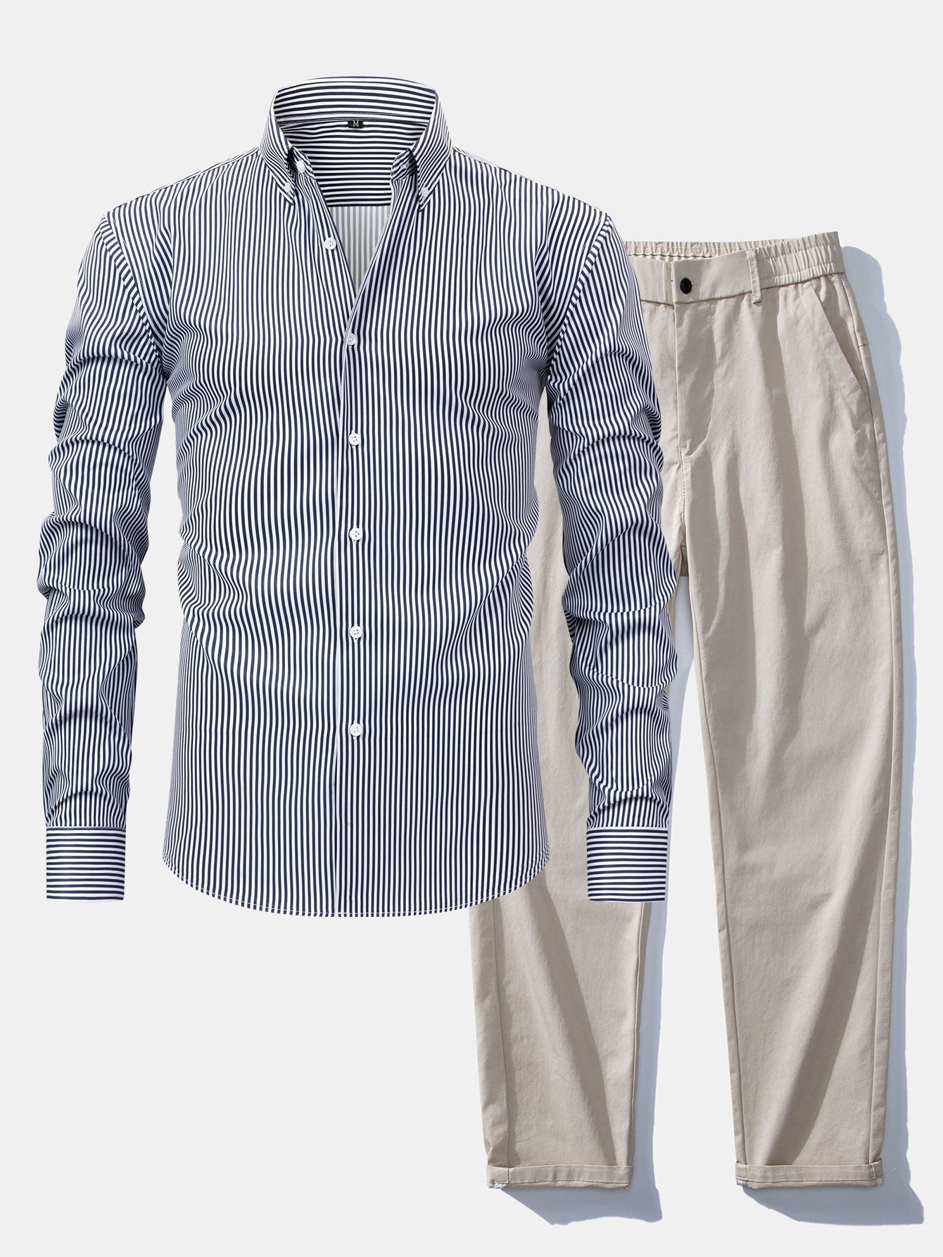 Chemise à rayures à manches longues et boutons & pantalon à taille élastique