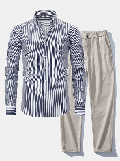 Chemise à rayures à manches longues et boutons & pantalon à taille élastique