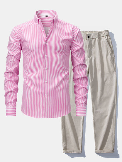 Chemise à rayures à manches longues et boutons & pantalon à taille élastique