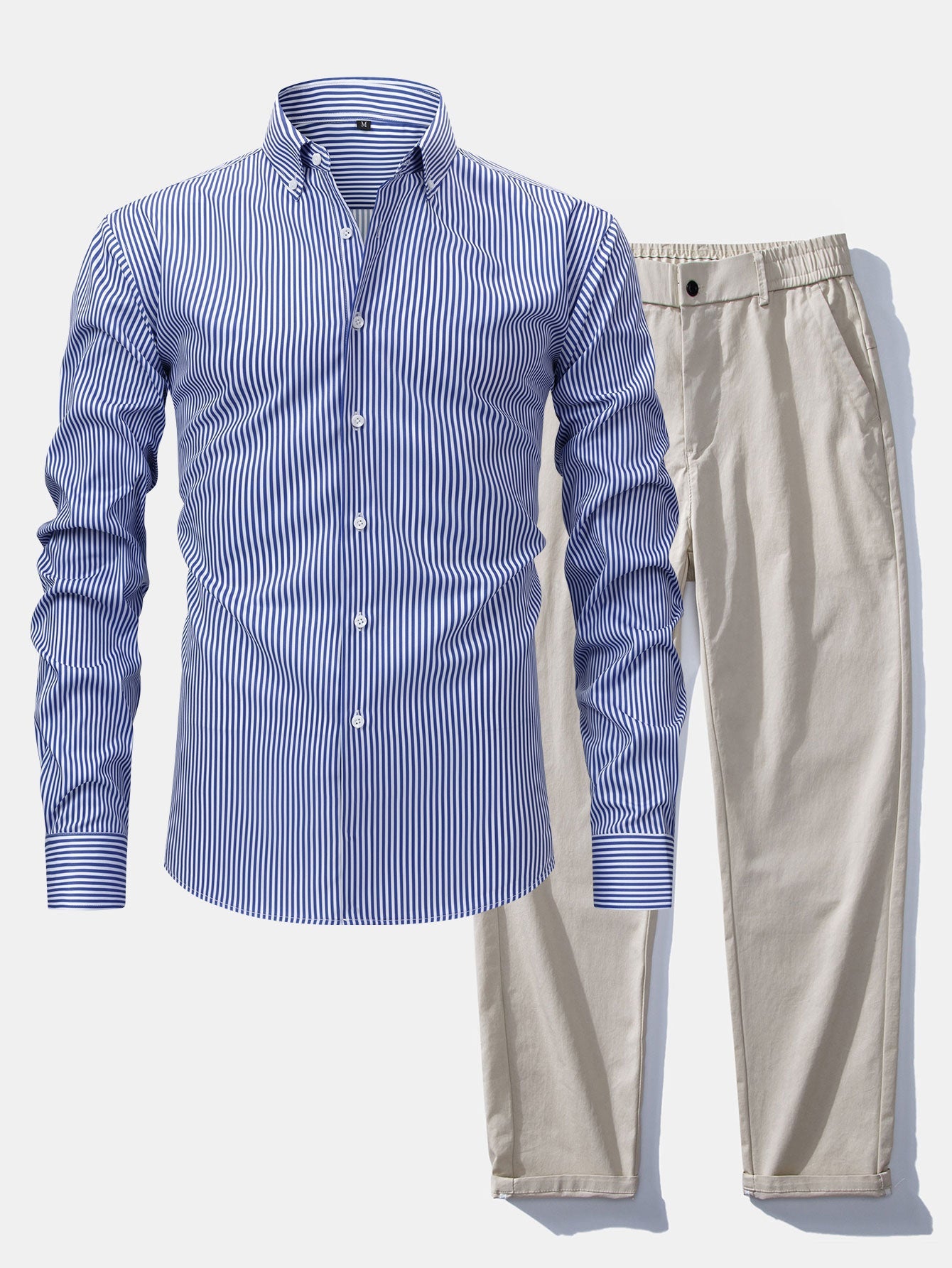 Chemise à rayures à manches longues et boutons & pantalon à taille élastique