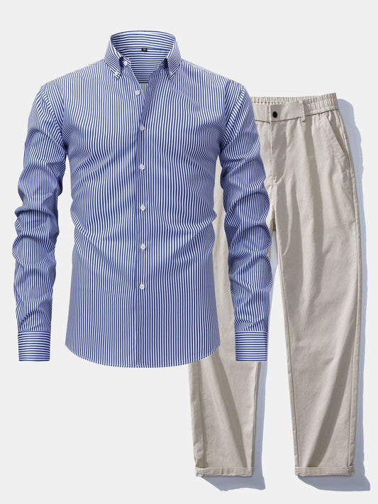 Chemise à rayures à manches longues et boutons & pantalon à taille élastique