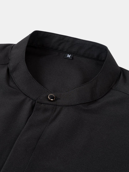 Chemise habillée à col montant et patte cachée anti-froissement