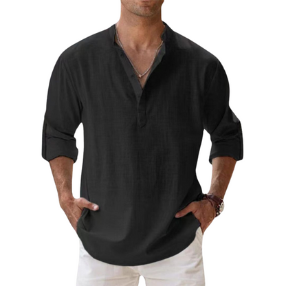 Chemise Henley en coton effet lin
