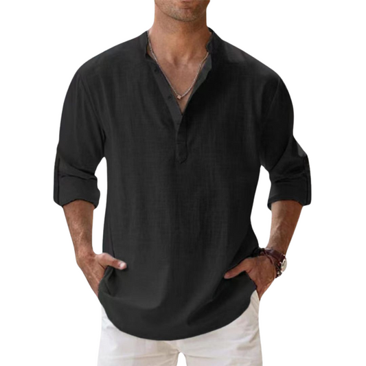 Chemise Henley en coton effet lin